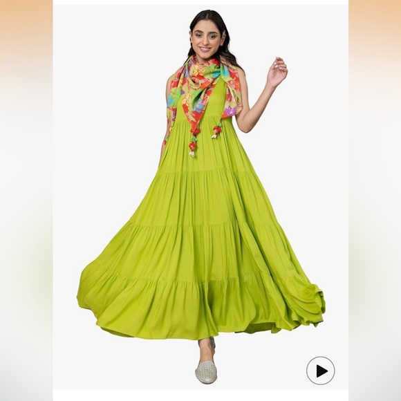 Janasya Vibrant Green Women's Kurta & Scarf XXL - Picture 2 of 4